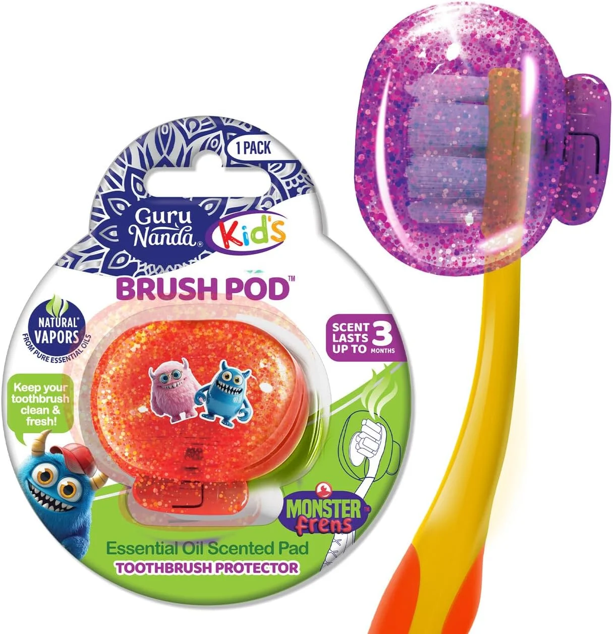 محافظ مسواک کودک GuruNanda، محفظه تهویه دار با قابلیت اتصال به اکثر مسواک های کودکان، فتیله بخار روغن ضروری طبیعی، رنگ ها ممکن است متفاوت باشد، 1 عدد