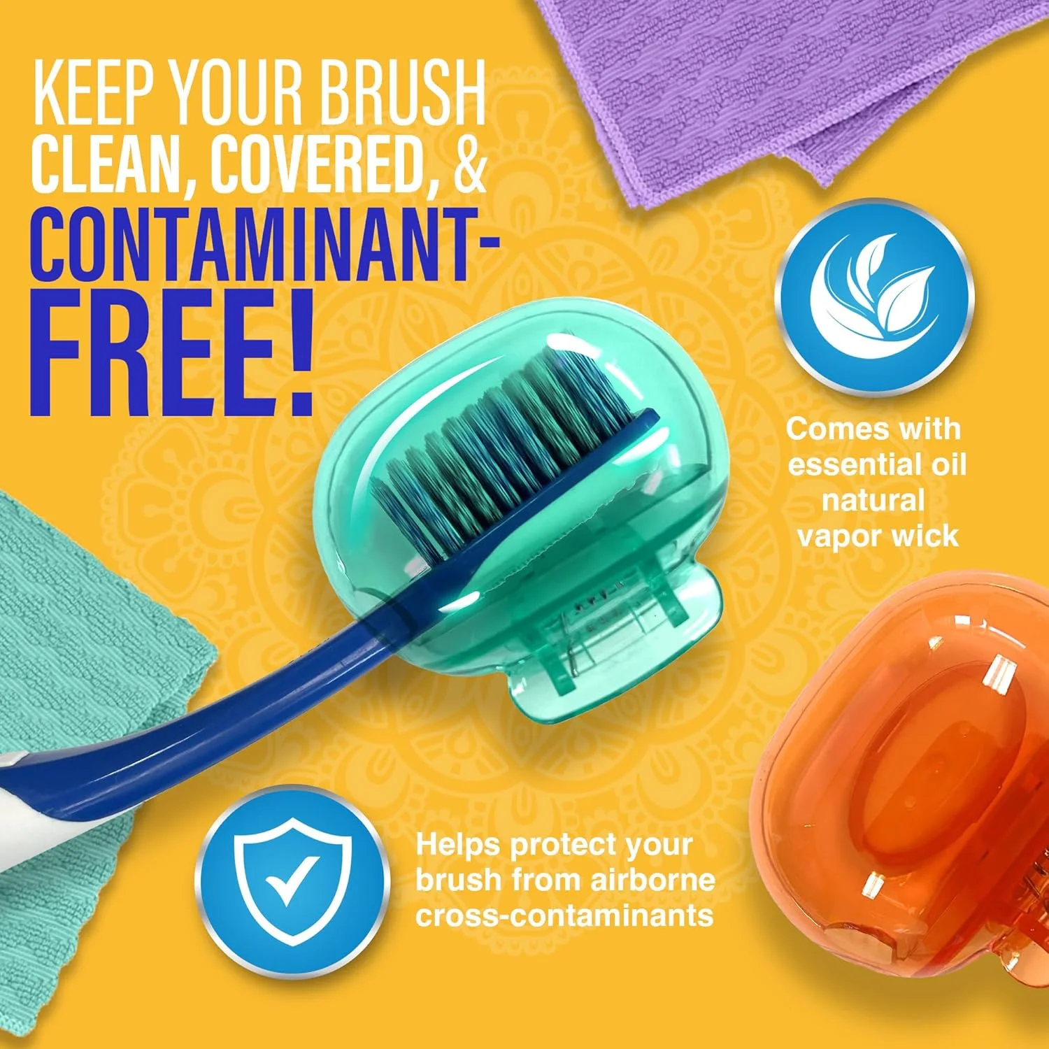 محافظ سر مسواک گورو ناندا (بسته 4 عددی) - پوشش سر مسواک برای مسواک های دستی و برقی - محافظ پلاستیکی گیره دار مسواک با بخارات روغن های ضروری طبیعی - رنگ ها متفاوت است