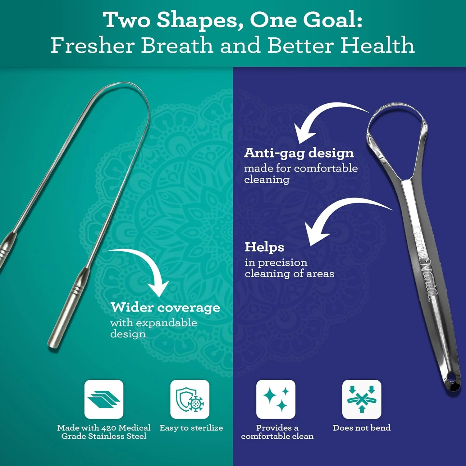 مجموعه قاشق و زبان پاک کن U شکل گورو ناندا (2 عددی) با کیف مسافرتی، استیل ضد زنگ درجه پزشکی 420، ترویج تنفس تازه و مراقبت از دهان مجموعه قاشق و زبان پاک کن U شکل گورو ناندا (2 عددی) با کیف مسافرتی، استیل ضد زنگ درجه پزشکی 420، ترویج تنفس تازه و مراقبت از دهان