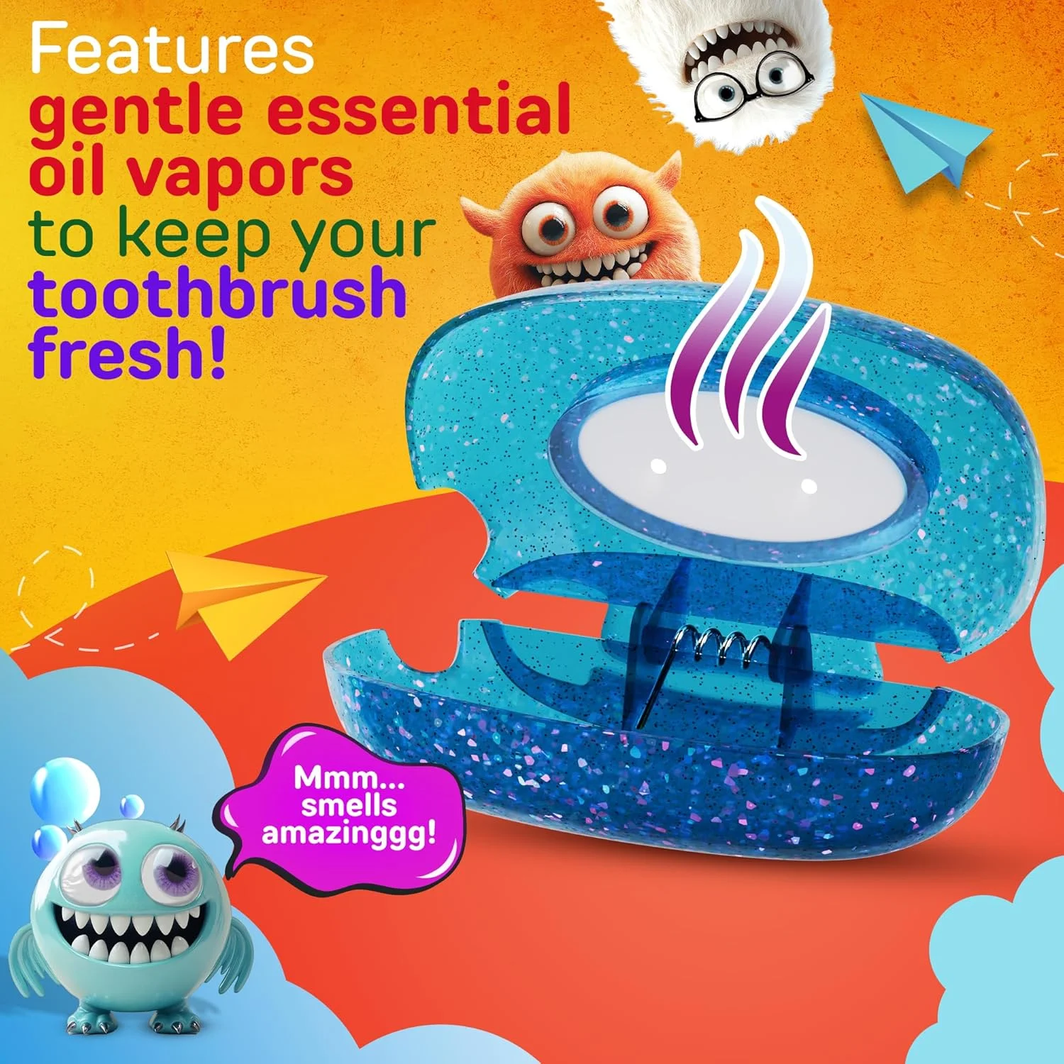 محافظ مسواک کودک GuruNanda، محفظه تهویه دار با قابلیت اتصال به اکثر مسواک های کودکان، فتیله بخار روغن ضروری طبیعی، رنگ ها ممکن است متفاوت باشد، 1 عدد