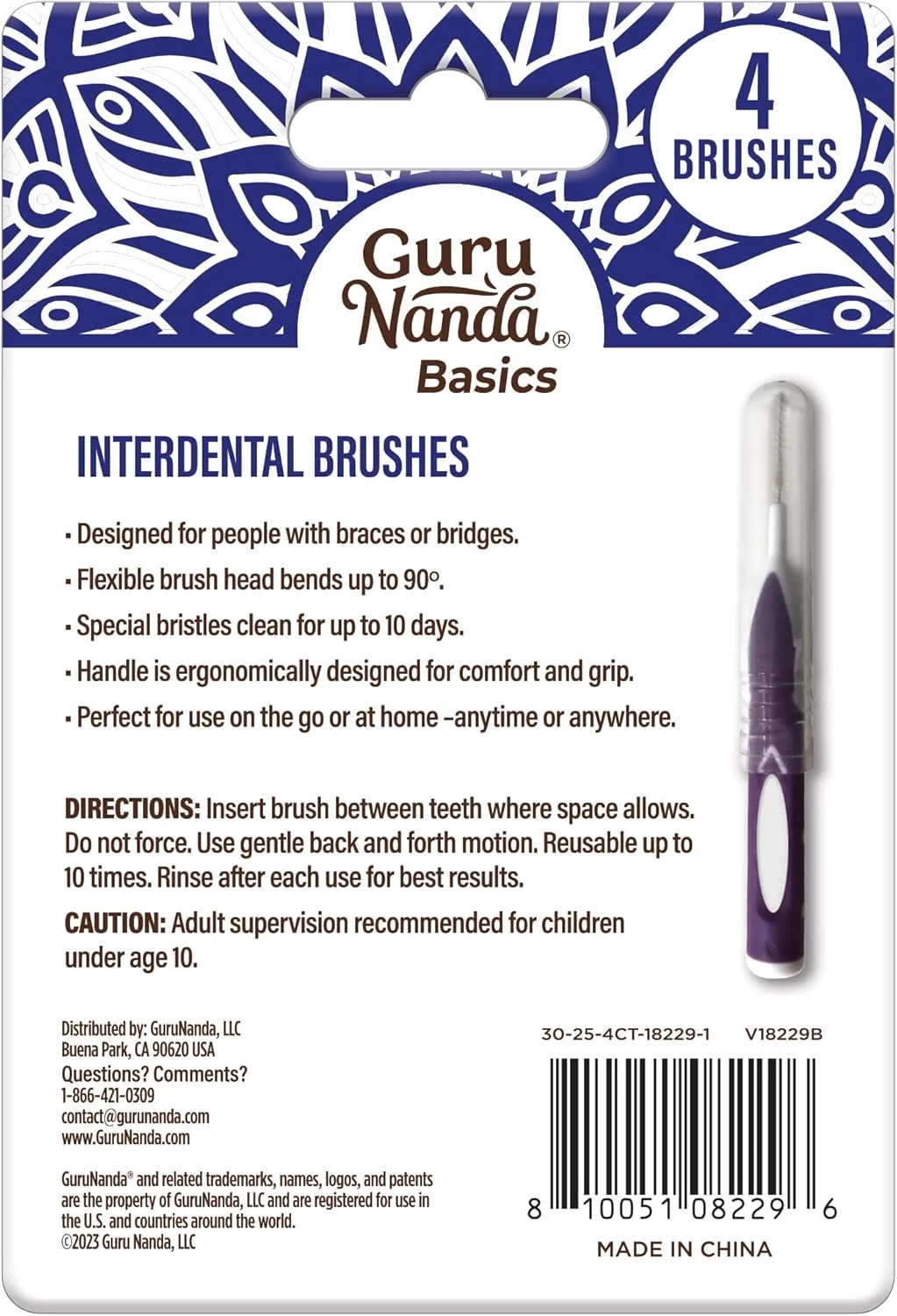 برس های بین دندانی GuruNanda با درپوش - خلال دندان برای تمیز کردن دندان - طعم نعناع - بسته 4 عددی