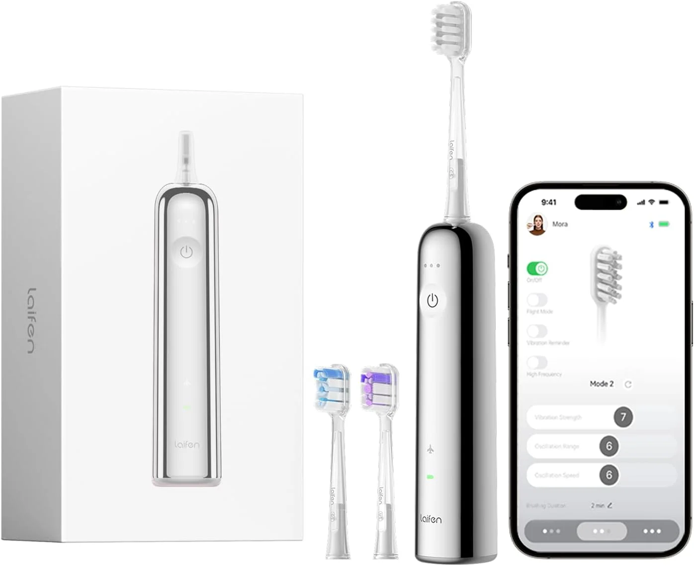 مسواک برقی لایفن مدل Wave، مسواک برقی سونیک ارتعاشی و نوسانی برای بزرگسالان با 3 سری مسواک، مسواک برقی ضد آب IPX7 مناسب سفر (استیل ضد زنگ)