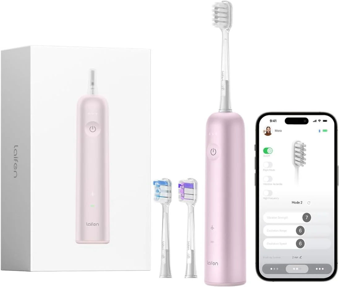 مسواک برقی لایفن مدل WAVE، مسواک بزرگسالان با قابلیت چرخش و لرزش به همراه 3 سری، دارای استاندارد IPX7، ضد آب، مغناطیسی، قابل شارژ مناسب مسافرت، صورتی آلومینیومی