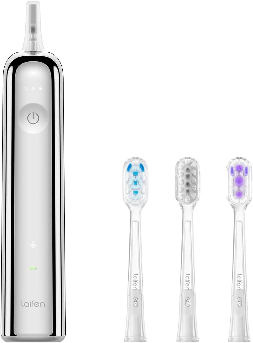 مسواک برقی سونیک لایفن مدل Wave برای بزرگسالان – 3 سری برس، ضد آب IPX7، پایه شارژ مغناطیسی، تمیز کردن نوسانی + لرزشی – استیل ضد زنگ