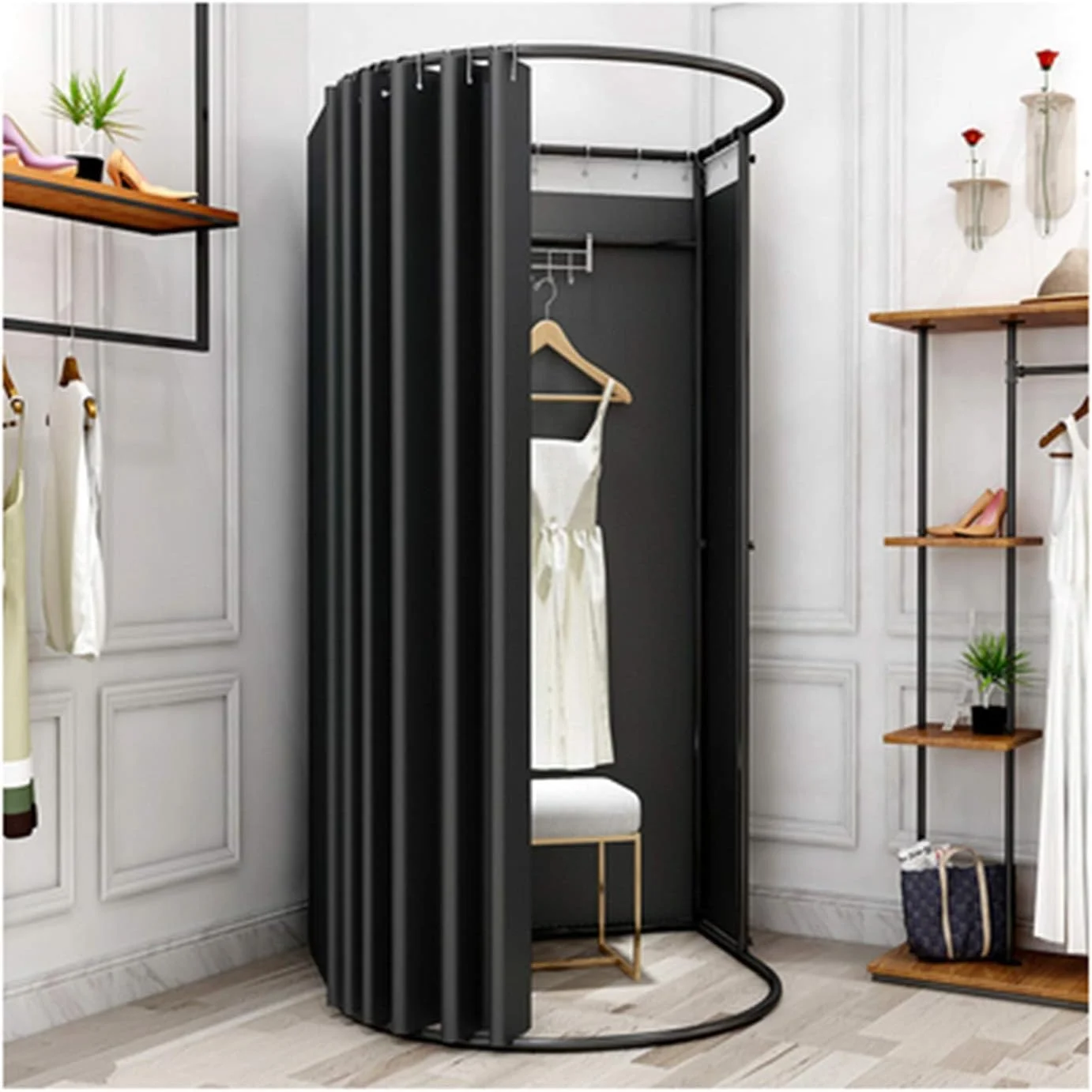 اتاق پرو ساده، اتاق پرو مداری نیم دایره ای، اتاق تعویض لباس فضای بزرگ، مناسب برای 3-4 نفر به طور همزمان، استفاده راحت تر، پارچه سایه انداز ضخیم، میزان سایه اندازی 95٪