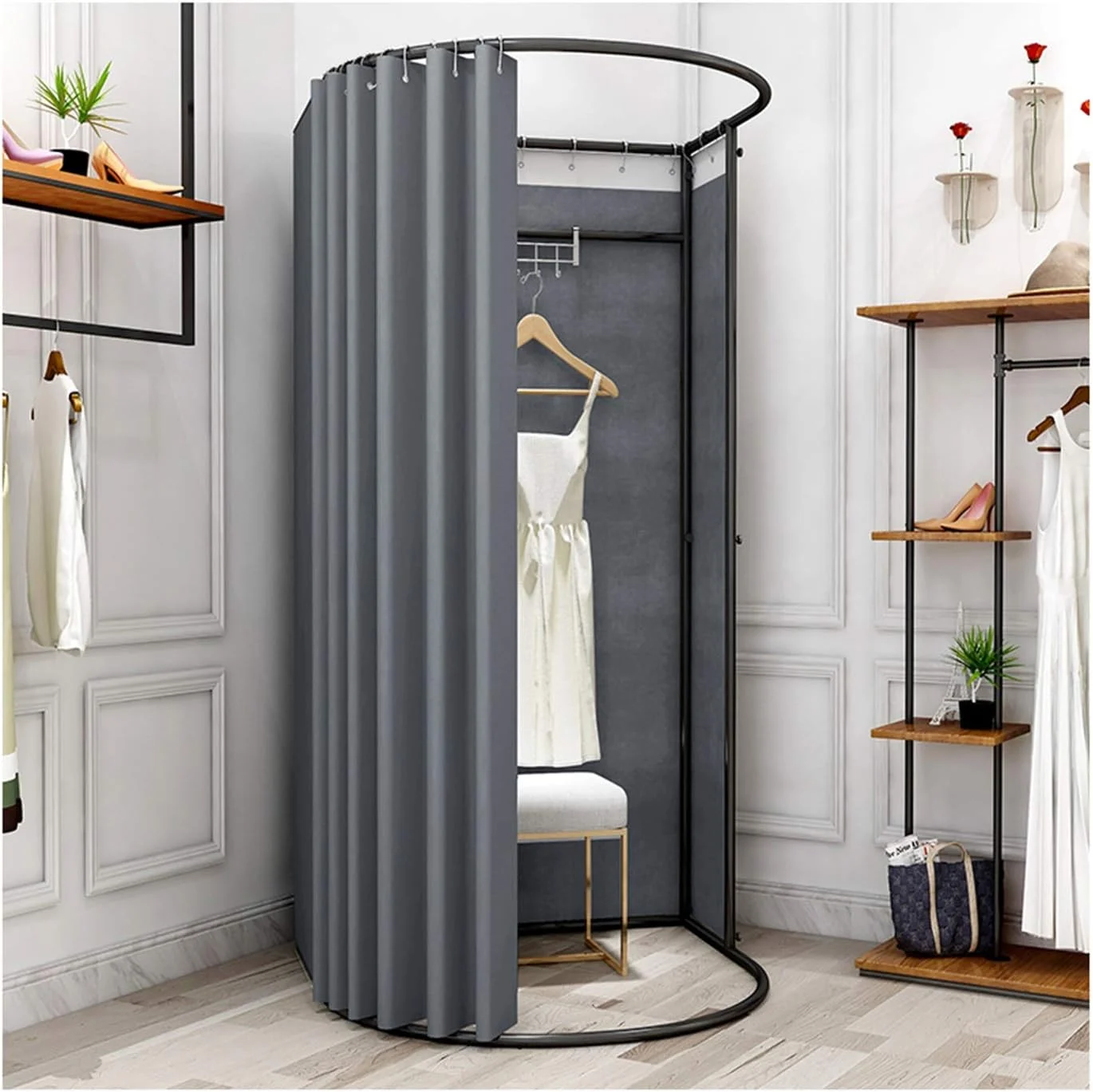 اتاق پرو ساده، اتاق پرو مداری نیم دایره ای، فضای بزرگ، مناسب برای 3-4 نفر به طور همزمان، استفاده راحت تر، پارچه سایه انداز ضخیم، میزان سایه اندازی 95%