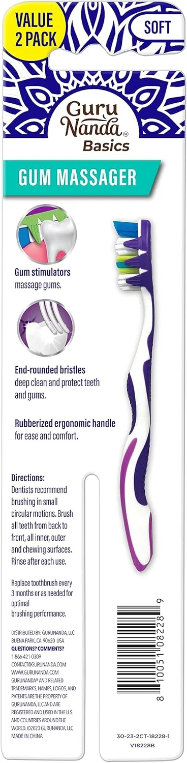 مسواک ماساژ لثه GuruNanda DentalGuru - نرم برای بزرگسالان و کودکان - چند رنگ مناسب مسافرت - (رنگ ها ممکن است متفاوت باشد) بسته 2 عددی