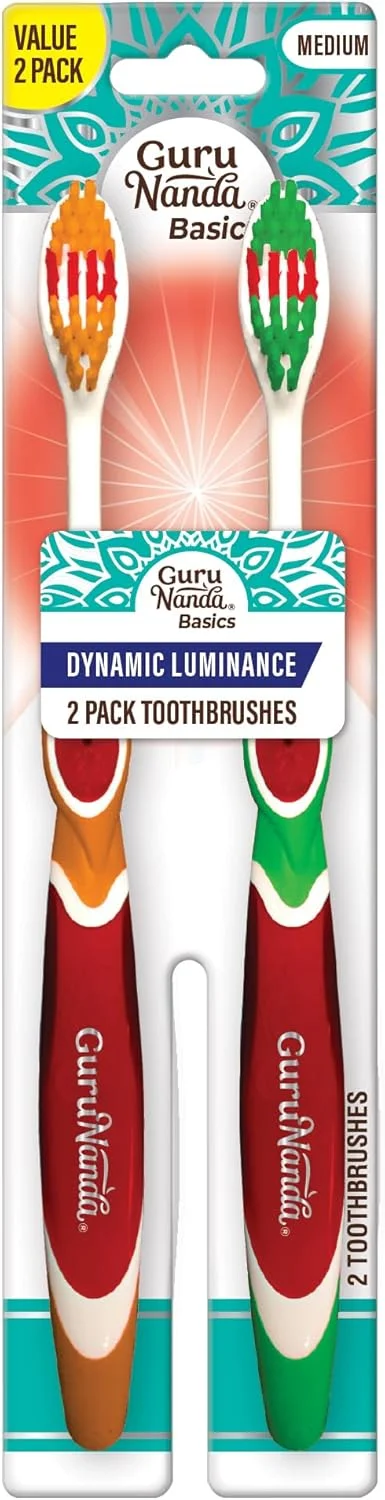 مسواک های درخشش پویای گورو ناندا - برس متوسط برای از بین بردن پلاک - ملایم روی دندان ها و لثه ها - ایده آل برای کودکان و بزرگسالان - بسته 2 عددی