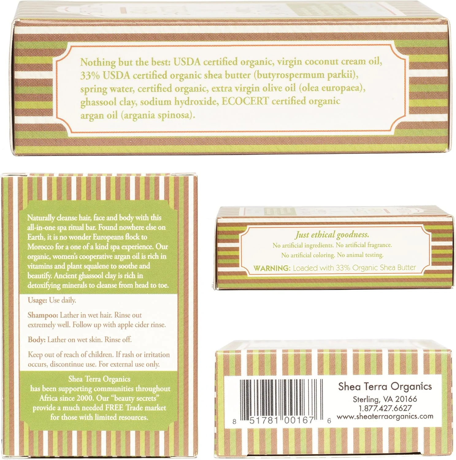 شامپو آرگان و رس شیا ترا ارگانیکس و صابون آیین اسپا | بار همه کاره مو و بدن | مناسب برای انواع پوست - 4 اونس