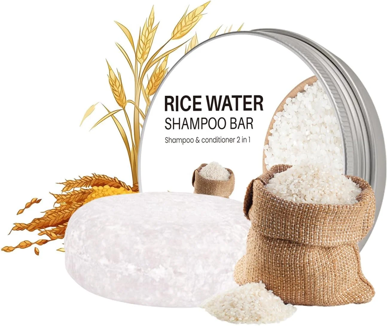 شامپو بار برنج، شامپو برنج برای رشد مو، شامپو صابونی ارگانیک طبیعی، ضد وز مو، تغذیه کننده عمیق، شامپو ضد ریزش مو برای زنان و مردان، حجم دهنده و تقویت کننده
