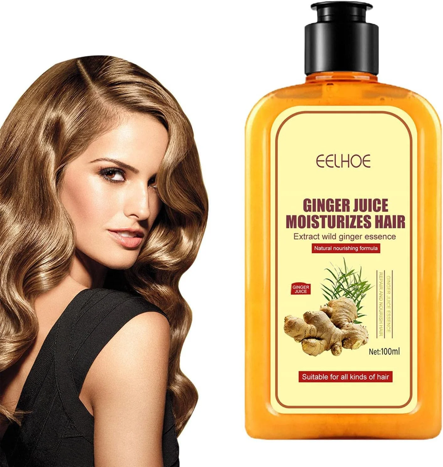 شامپو زنجبیل، شامپو موی زنجبیل مرطوب کننده، تقویت کننده رشد مو، شامپو ضخیم کننده مو 100 میلی لیتری برای موهای خشک رنگ شده، موهای آسیب دیده