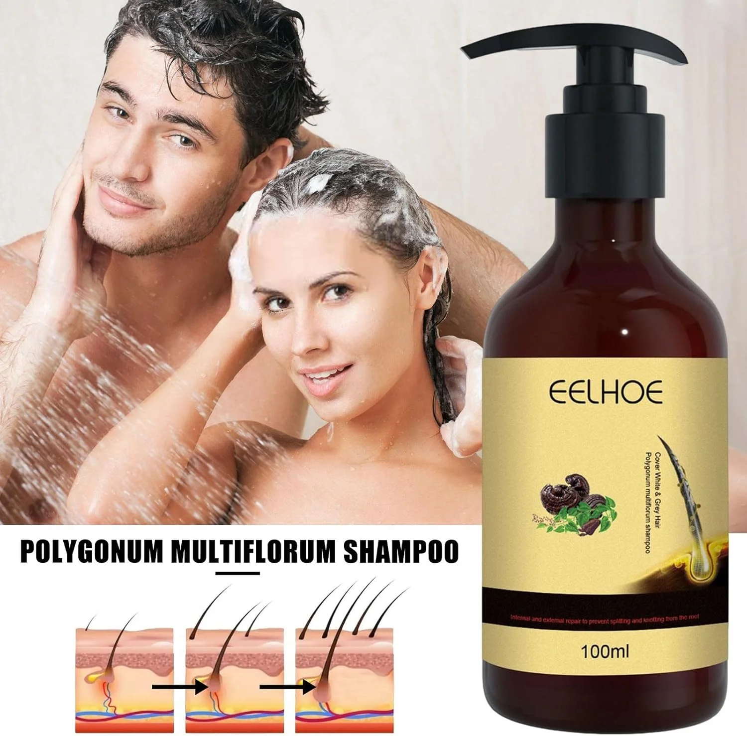 شامپو ضد ریزش مو | شامپوهای Polygonum Multiflorum برای موهای نازک - محصولات مراقبت از موی ارگانیک برای زنان و مردان، حجم دهنده و مرطوب کننده