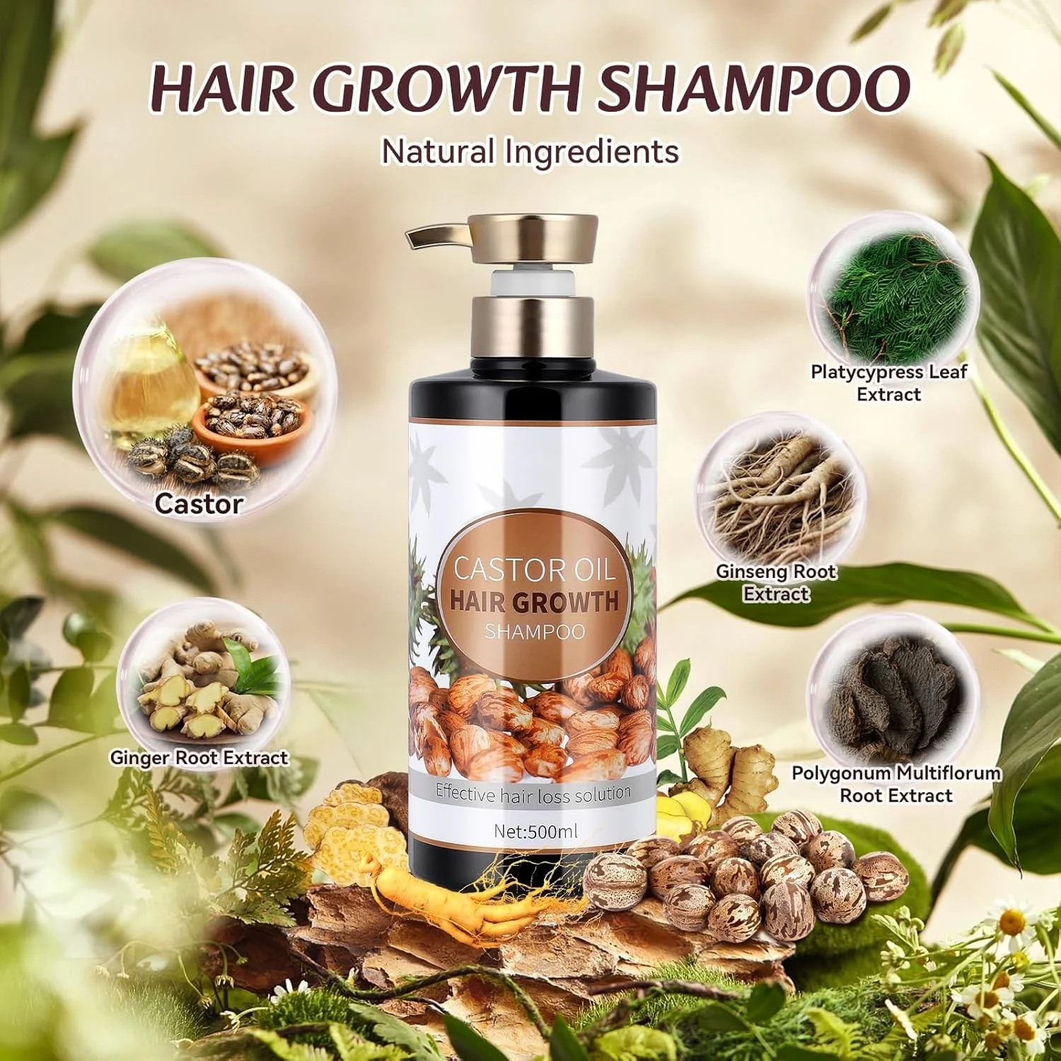 شامپو رشد مو، شامپو روغن کرچک برای رشد مو، شامپو ضد ریزش مو تقویت کننده ریشه مو، شامپو برای موهای نازک برای زنان تغذیه کننده موهای خشک برای موهای نازک، مناسب برای زنان و مردان
