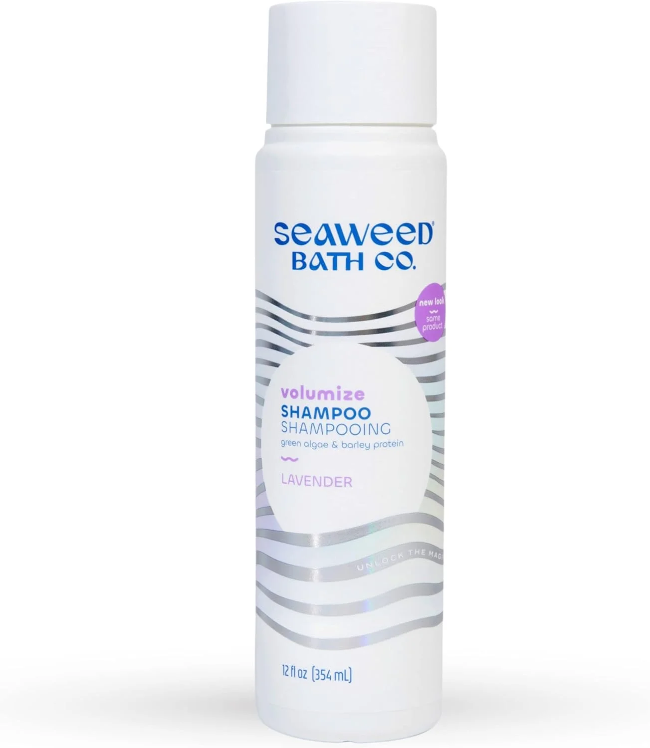 شامپو حجم دهنده و آبرسان جلبک دریایی The Seaweed Bath Co.، 355 میلی لیتر، رایحه اسطوخودوس، جلبک دریایی غنی از مواد مغذی، روغن آرگان، آلوئه ورا، وگان، بدون پارابن