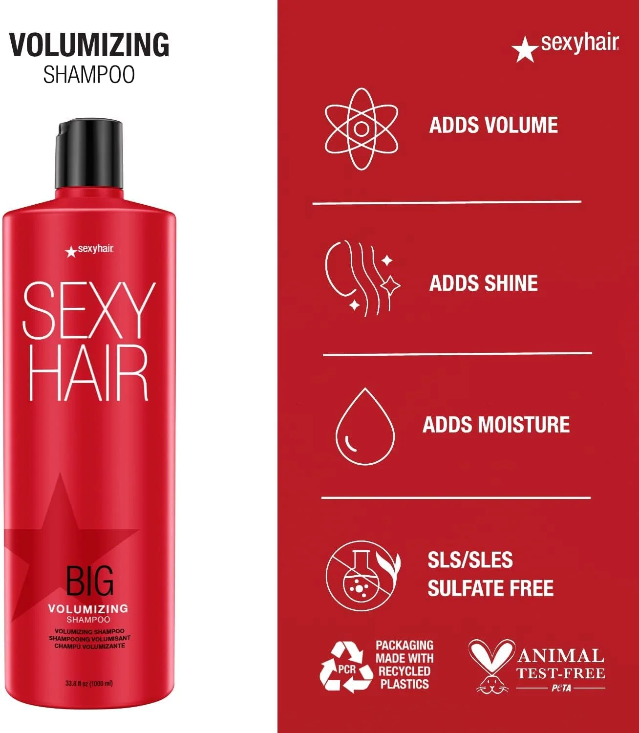 شامپو حجم دهنده موهای جذاب، 1000 میلی لیتر | تامین کننده رطوبت و آبرسانی | بدون سولفات SLS & SLES | مناسب انواع مو