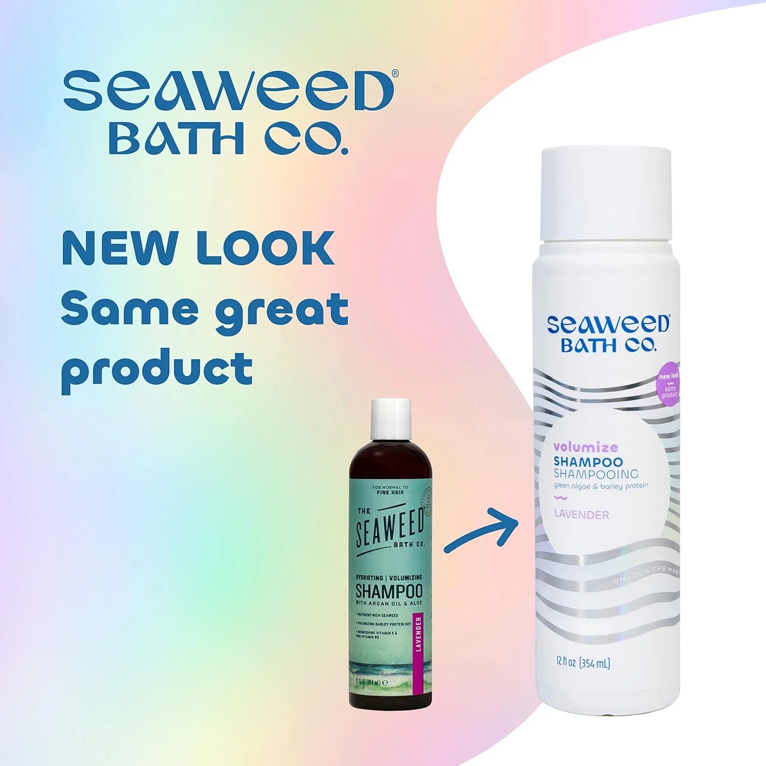 شامپو حجم دهنده و آبرسان جلبک دریایی The Seaweed Bath Co.، 355 میلی لیتر، رایحه اسطوخودوس، جلبک دریایی غنی از مواد مغذی، روغن آرگان، آلوئه ورا، وگان، بدون پارابن