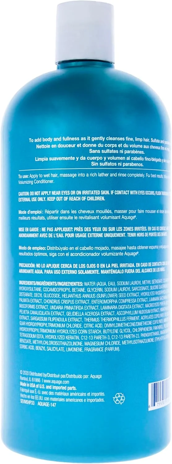 شامپو حجم دهنده آکواج SeaExtend، 1000 میلی لیتر، ملایم، فناوری SeaExtend Thermal-V که گرما را مسدود می کند، شامپو لوکس که از محو شدن رنگ مو و آسیب ناشی از حالت دهی حرارتی جلوگیری می کند.