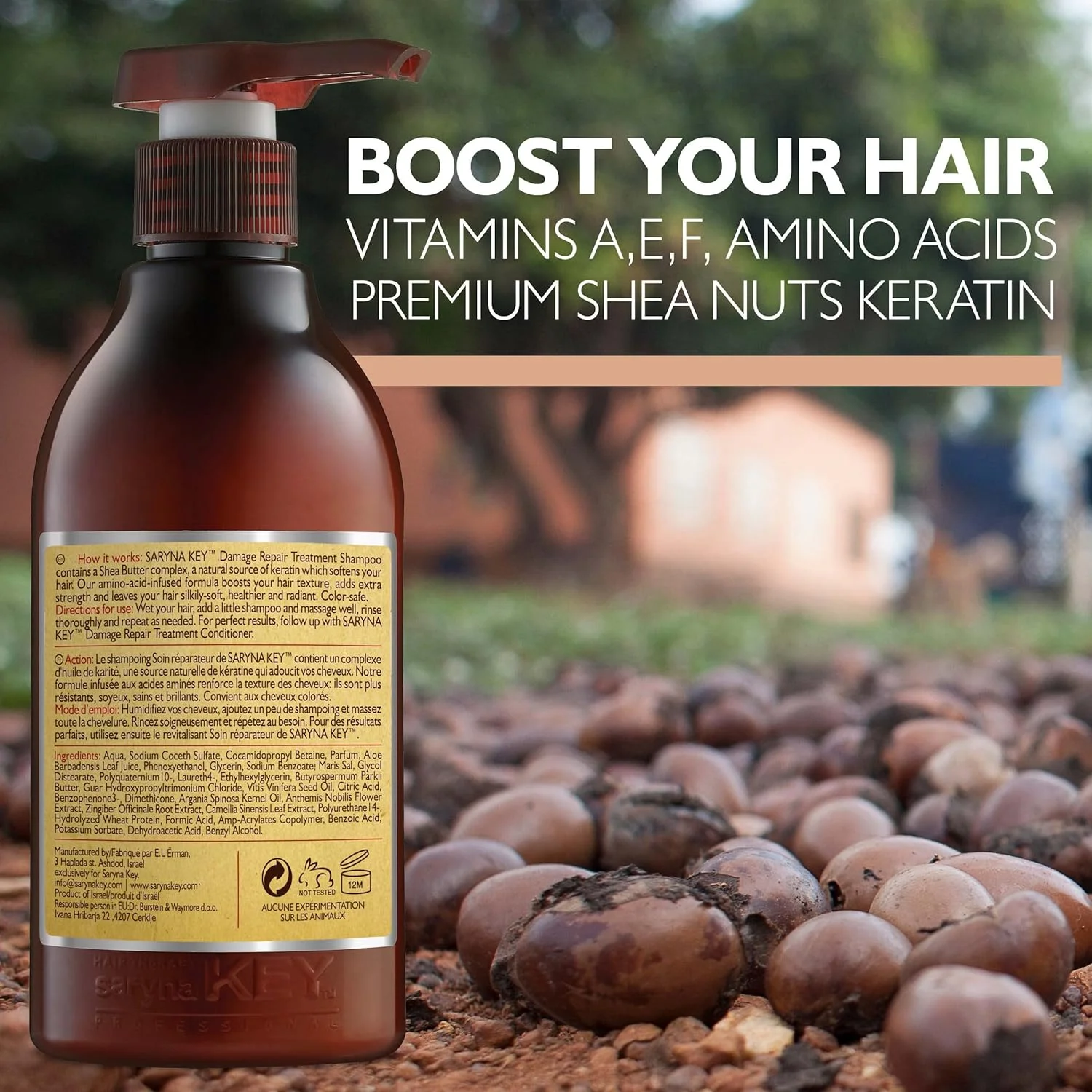 شامپو درمان کننده و مرطوب کننده مو سارینا کی حاوی شی باتر، شامپو شی باتر برای ترمیم موهای آسیب دیده، شامپو مرطوب کننده حاوی شی باتر طبیعی با شی باتر خالص آفریقایی - 500 میلی لیتر