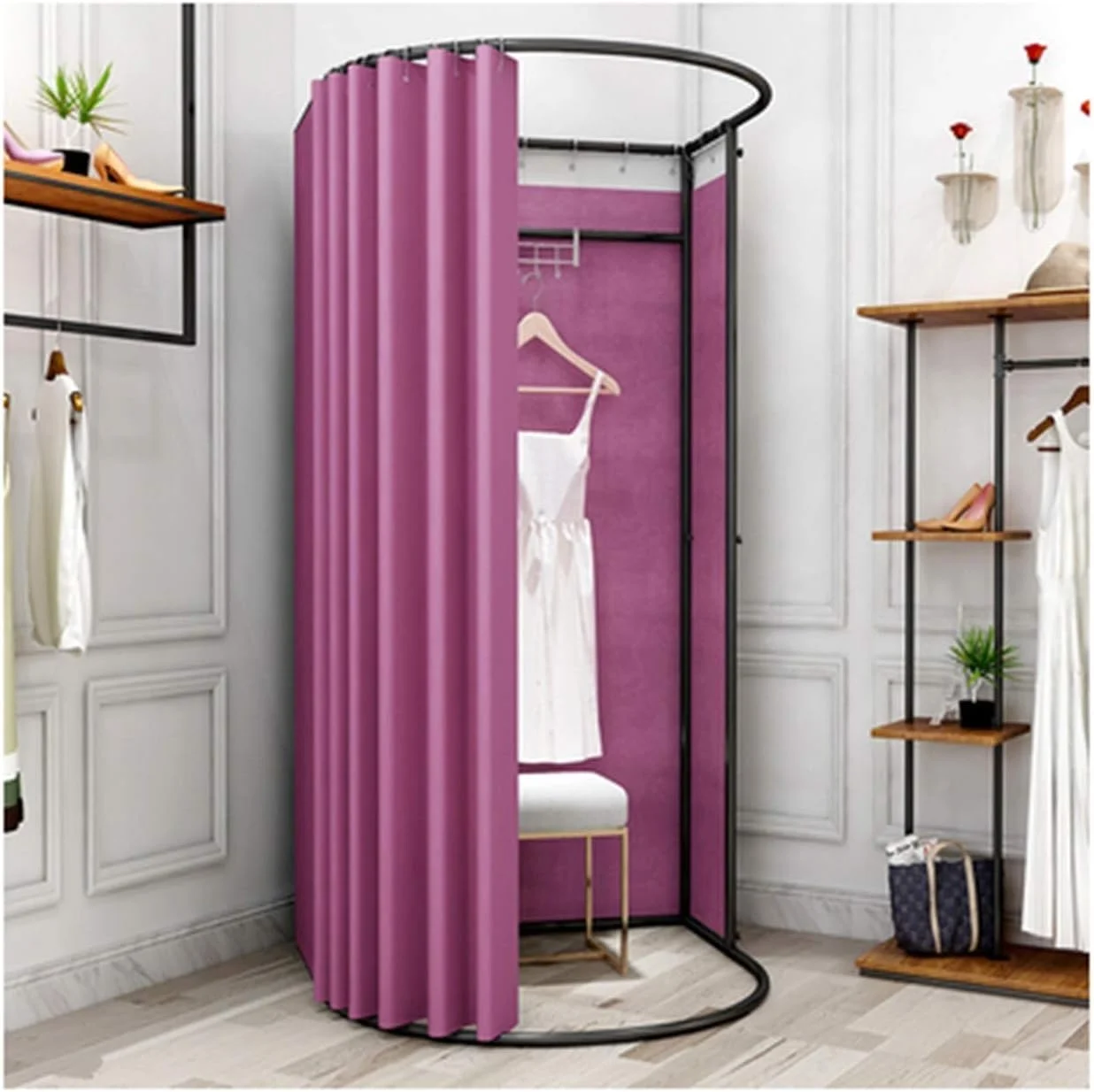 اتاق پرو نیم دایره ای از کف تا سقف YXYECEIPENO مناسب برای مراکز خرید، دفاتر، اتاق تعویض لباس، دارای قلاب کدو تنبل صاف و مهره لغزنده، کشیدن آسان و بدون زحمت، مونتاژ آسان، اتاق پرو قابل جابجایی