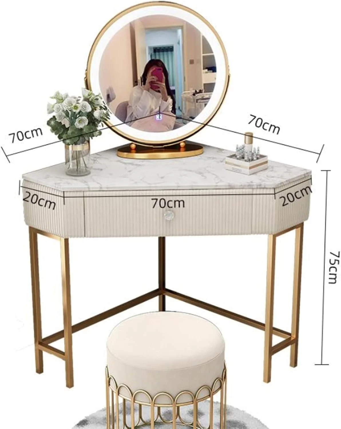 میز آرایش VIZCO نور مثلثی کمد لباس مدرن ساده گوشه آپارتمان کوچک کمد لباس میز توالت مبلمان اتاق خواب (رنگ : 2)