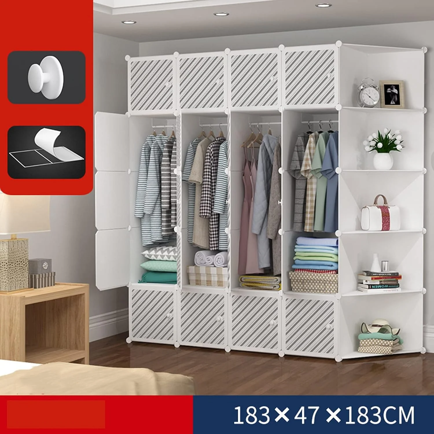 کمد لباس ساده YXYECEIPENO، قفسه ذخیره سازی مکعبی، تک شبکه ای Rongli 55L، قاب ضخیم، قفسه کتاب مدولار، قفسه های ذخیره سازی با در برای اتاق خواب، اتاق نشیمن و دفاتر