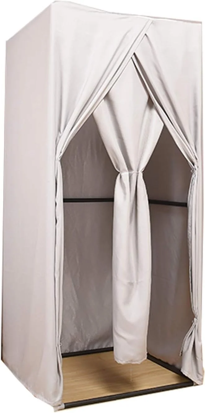 اتاق پرو مربع ساده YXYECEIPENO، اتاق رختکن قابل حمل، جنس دو طرفه، درجه سایه اندازی بالا و بادوام تر، اتاق پرو ساده با کیت پرده درب و قفسه فلزی تاشو