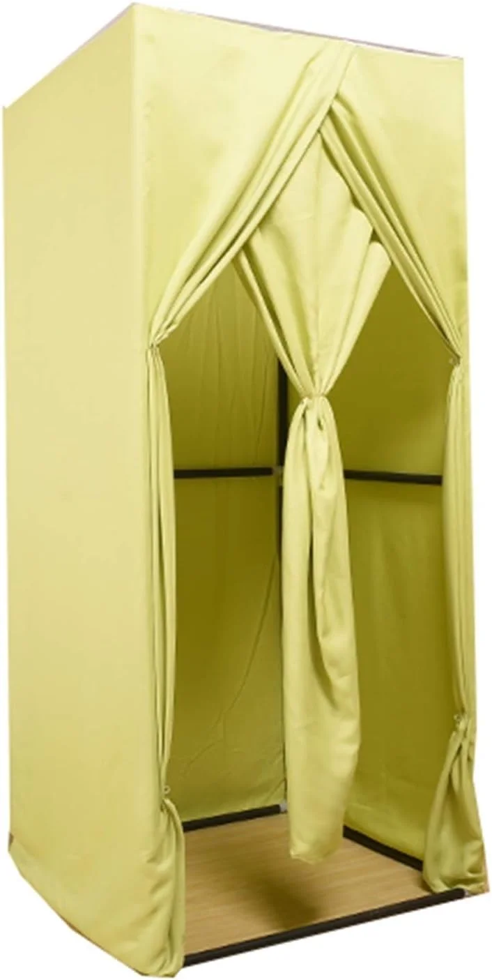اتاق پرو مربع ساده YXYECEIPENO، اتاق رختکن قابل حمل، جنس دو طرفه، درجه سایه اندازی بالا و بادوام تر، اتاق پرو ساده با کیت پرده درب و قفسه فلزی تاشو