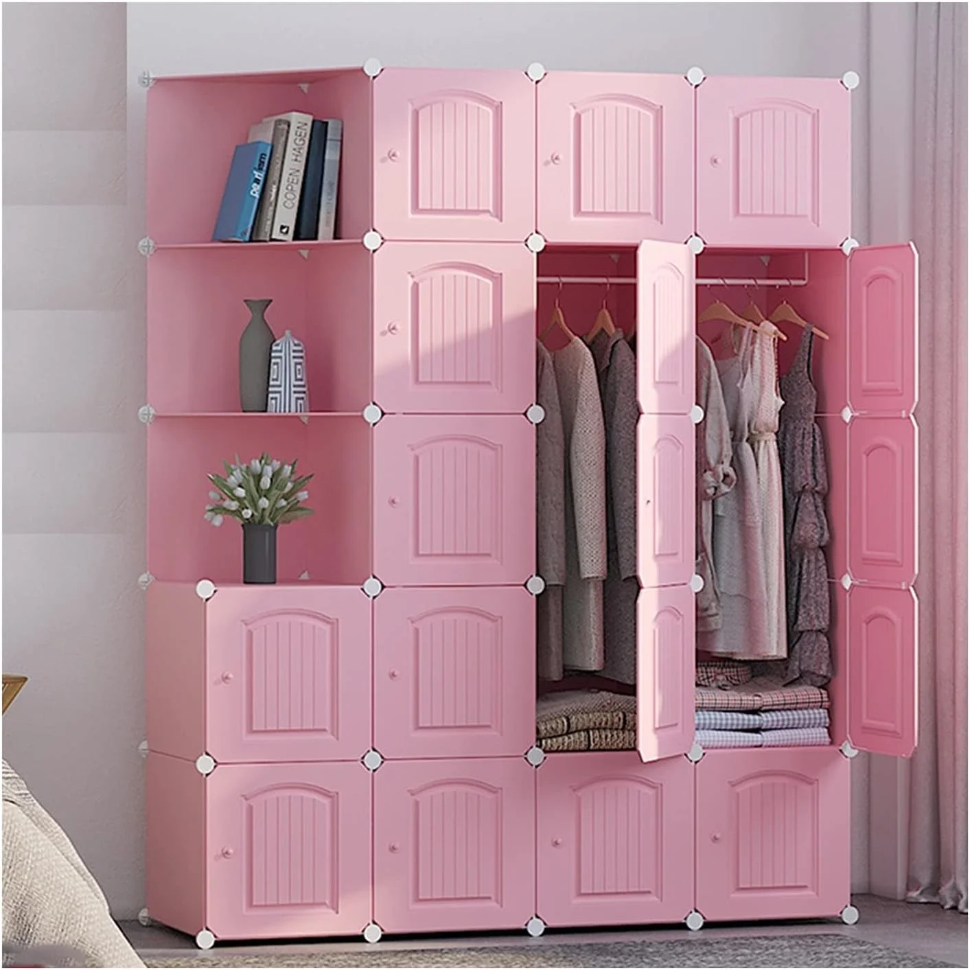 کابینت ذخیره سازی ساده کمدهای رزینی، کمد قابل حمل تک سلولی با ظرفیت 55 لیتر، تحمل بار 10 کیلوگرم، قفسه کتاب مدولار، مناسب برای اتاق خواب و اتاق نشیمن