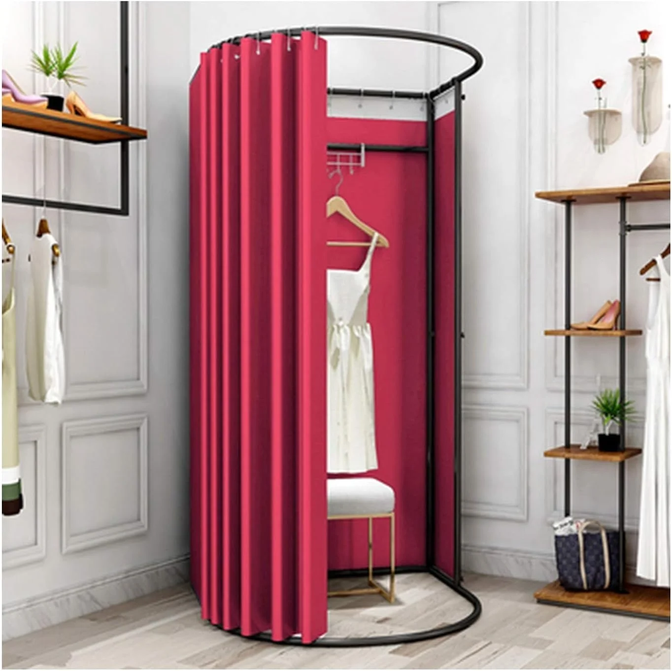 اتاق پرو سیار ایستاده، اتاق رختکن قابل حمل، سایه ساده، اتاق پرو متحرک، ترکیب شده با پارچه سایه بان و قاب لوله، 12 رنگ، 2 گزینه اندازه (رنگ: قرمز، اندازه: 80x85x200cm)