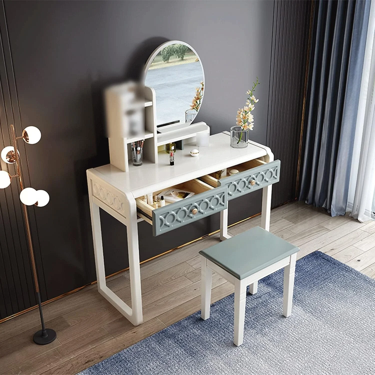 میز آرایش FBREDWS، کمد لباس با درب کشویی چوبی دوتایی، قفسه، مبلمان اتاق خواب، میز آرایش کمد لباس با آینه
