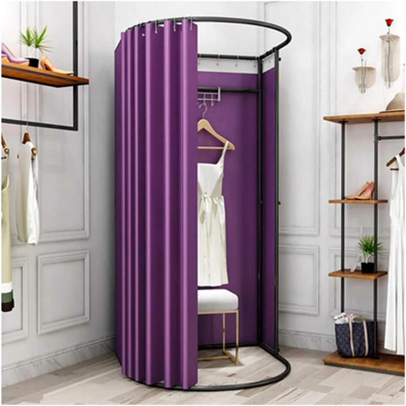 اتاق پرو سیار ایستاده، اتاق رختکن قابل حمل، سایه بان ساده، اتاق پرو متحرک، ترکیب شده با پارچه سایه و قاب لوله ای، ۱۲ رنگ، ۲ گزینه اندازه (رنگ: بنفش، اندازه: 95x100x200cm)