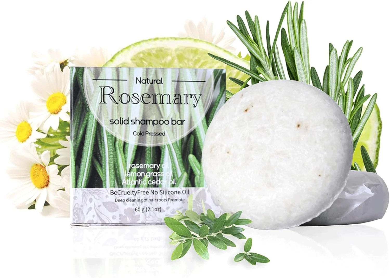شامپو بار رزماری، شامپو بار با روغن علف لیمو، روغن سدر آتلانتیک، شامپو بار طبیعی ضد ریزش مو، صابون شامپو برای رشد مو، مغذی، حجم دهنده و تقویت کننده