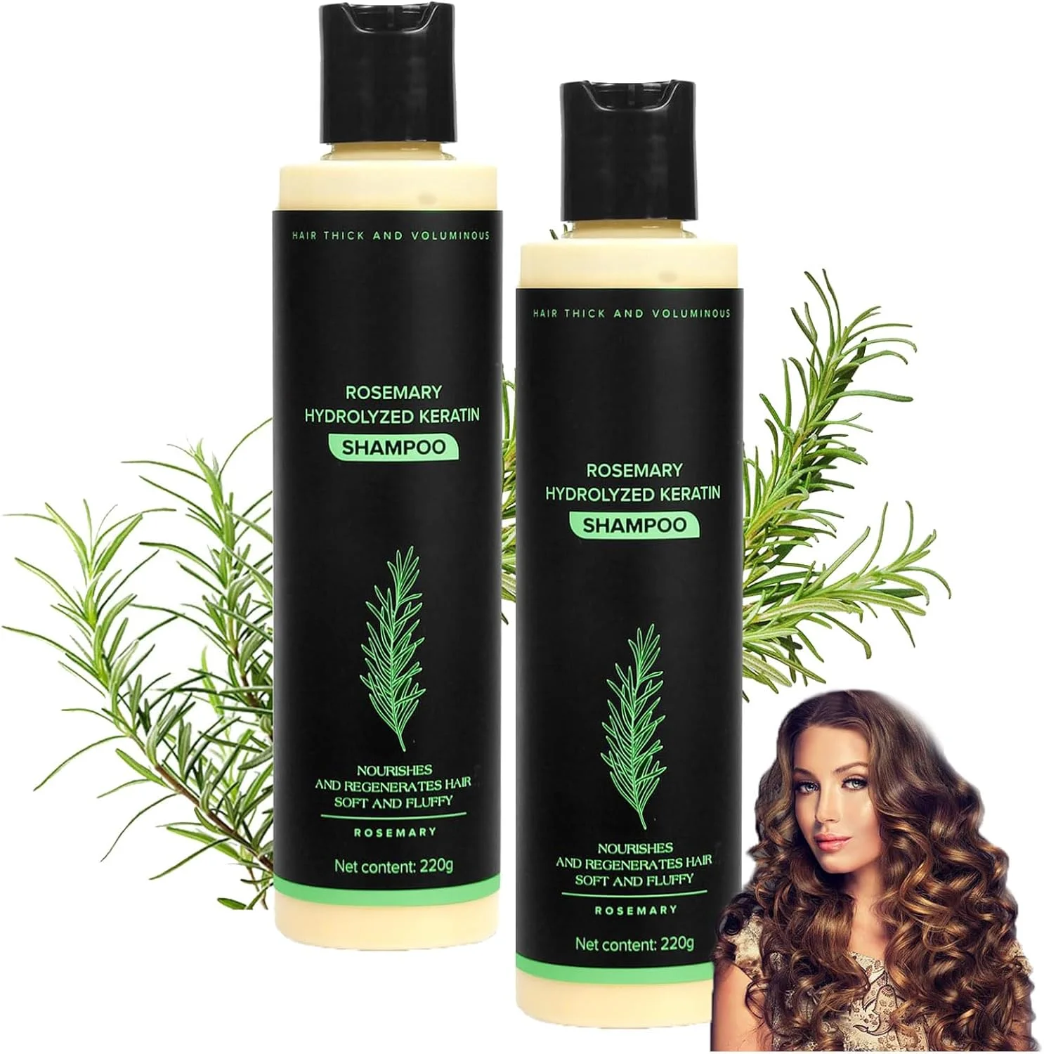 شامپو رزماری و کراتین هیدرولیز شده Ronronner، شامپو روغن برگ رزماری، شامپو کراتین رزماری، شامپو رزماری برای رشد مو، شامپو و نرم کننده نرم کننده مو، نرم کننده پاک کننده مو (2 عدد)