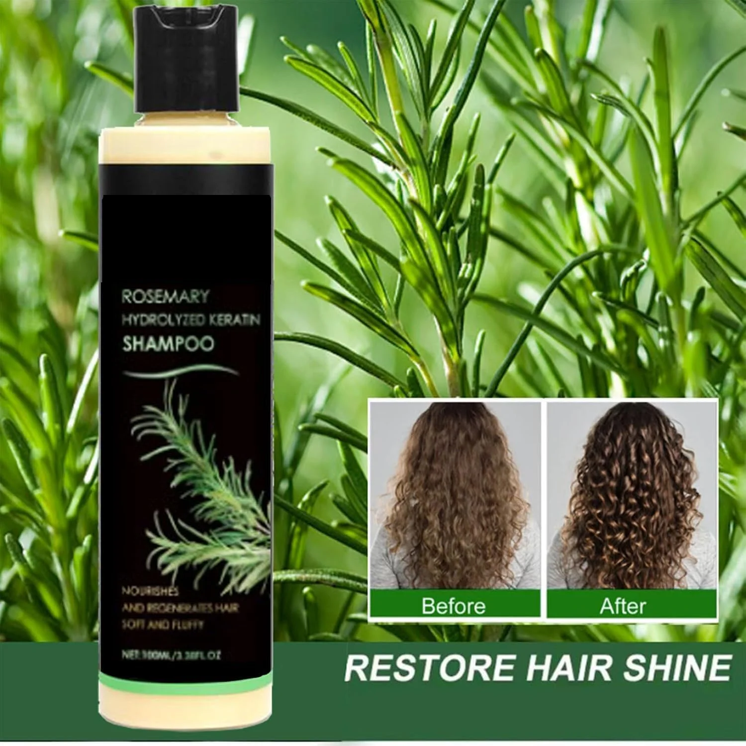 شامپو رزماری و کراتین هیدرولیز شده Ronronner، شامپو روغن برگ رزماری، شامپو کراتین رزماری، شامپو رزماری برای رشد مو، شامپو و نرم کننده نرم کننده مو، نرم کننده پاک کننده مو (2 عدد)