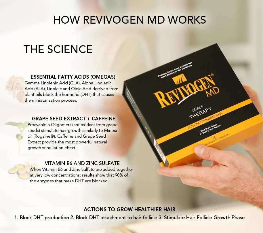 مجموعه شامپو پاک کننده زیستی و محلول درمان پوست سر Revivogen MD برای موهای نازک مجموعه شامپو پاک کننده زیستی و محلول درمان پوست سر Revivogen MD برای موهای نازک