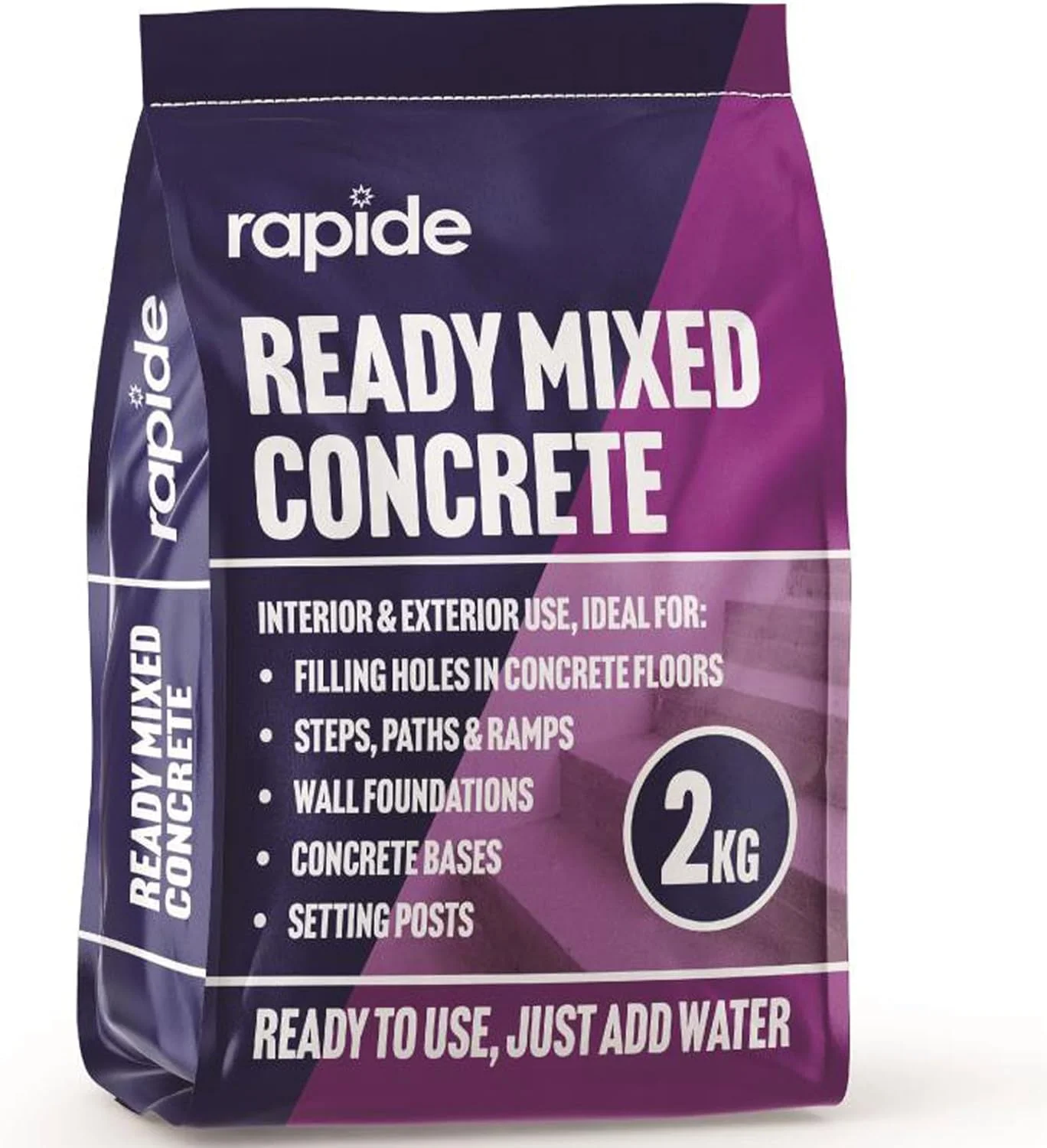 بتن آماده Woolbro Rapide Hi-Performance 2 کیلوگرمی - مناسب برای استفاده داخلی و خارجی - ساخت پله، مسیر و رمپ، فونداسیون دیوار، نصب پست، پایه های بتنی، پر کردن حفره ها در کف های بتنی