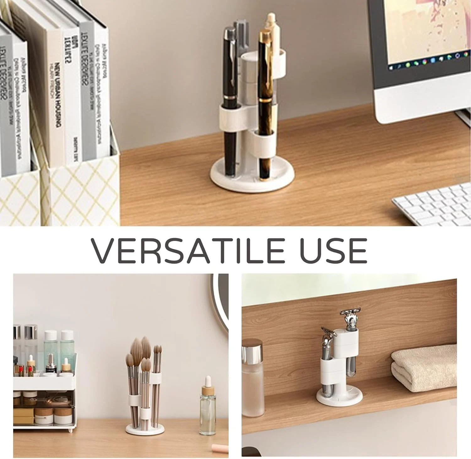 جا مسواکی جدید 2025، سازمان دهنده حمام با چرخش 360 درجه، جا مسواکی چند منظوره 4 اسلات برای سازماندهی میز روشویی حمام با سینی ایده آل برای خانه و هتل جا مسواکی جدید 2025، سازمان دهنده حمام با چرخش 360 درجه، جا مسواکی چند منظوره 4 اسلات برای سازماندهی میز روشویی حمام با سینی ایده آل برای خانه و هتل