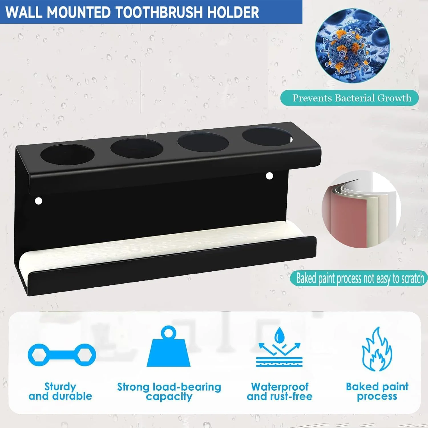 نگهدارنده مسواک برقی دیواری، دارای 4 محفظه جداشدنی، سینی دیاتومیت، نصب جهانی با چسب خودکار یا پیچ، لوازم جانبی حمام (مشکی) نگهدارنده مسواک برقی دیواری، دارای 4 محفظه جداشدنی، سینی دیاتومیت، نصب جهانی با چسب خودکار یا پیچ، لوازم جانبی حمام (مشکی)