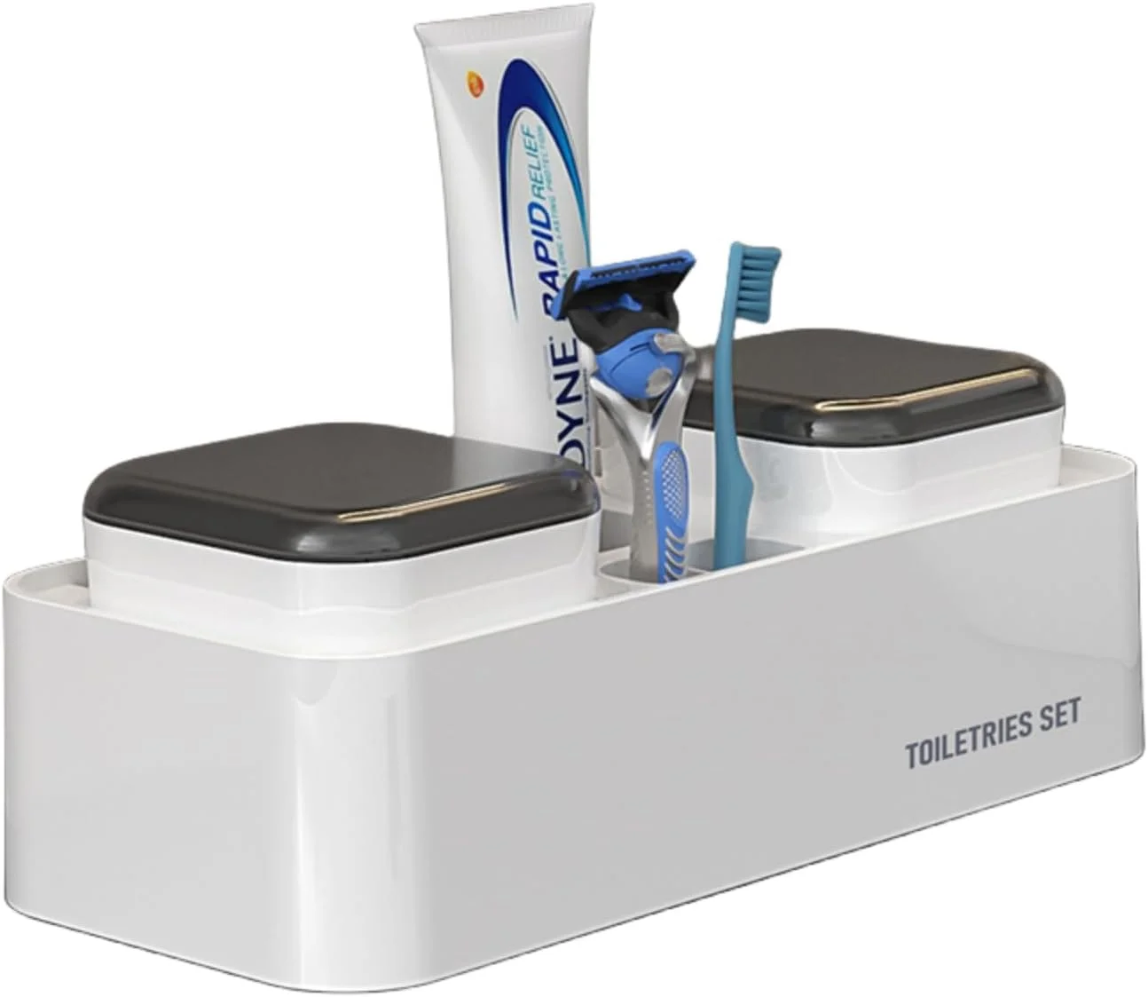 جا مسواکی دیواری نالاکال، با 2 لیوان مسواک، 4 جایگاه چسبی خمیر دندان و آویز مسواک برای حمام، سازمان دهنده چند منظوره برای مسواک برقی، تیغ، خمیر دندان