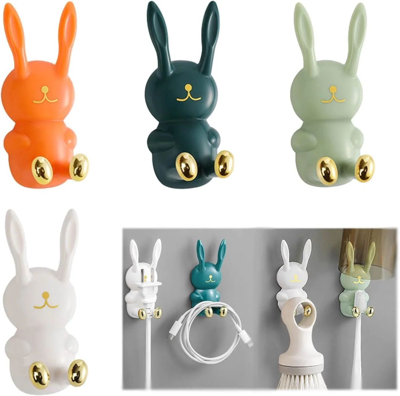 جا مسواکی کودکانه NALACAL، قلاب چند منظوره، لیوان شستشو، مسواک، ضد آب، خود چسب خرگوشی، قلاب دیواری، قلاب دوش، آویز حوله، نگهدارنده تیغ، 4 عدد