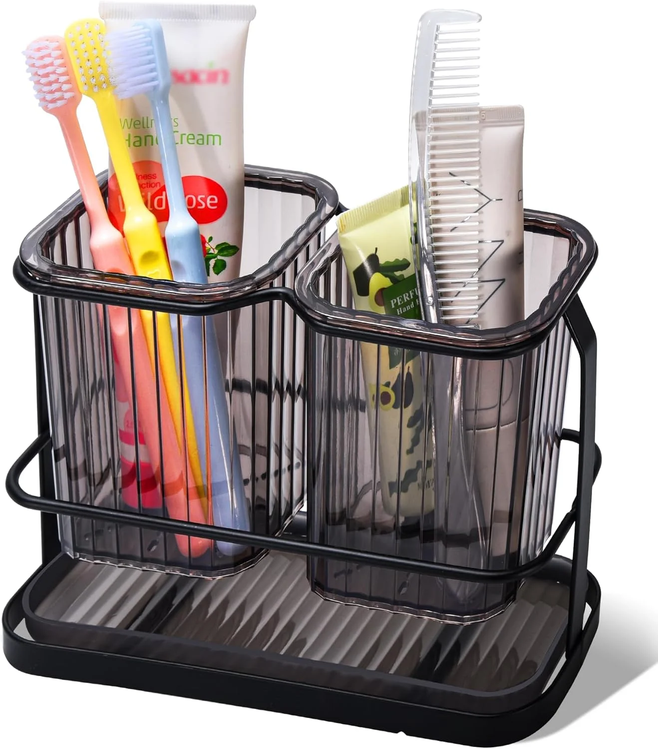 جا مسواکی، جا مسواکی استیل ضد زنگ برای دوش، سازمان دهنده جداشدنی بدون نیاز به سوراخ کاری، جا مسواکی دیواری 2 فنجانی، جداسازی خشک و مرطوب، برای خمیر دندان حمام، آشپزخانه