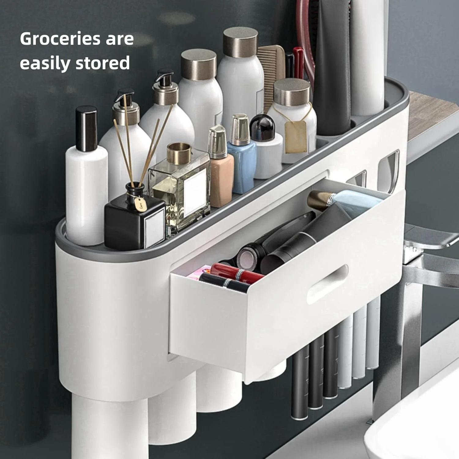 جا مسواکی NALACAL، قفسه حمام، جا مسواکی دیواری بدون نیاز به سوراخکاری با 2 عدد خمیر دندان پخش کن اتوماتیک، 6 آویز مسواک، 2 فنجان مغناطیسی، 1 کشو لوازم آرایشی و 1 محفظه بزرگ جا مسواکی NALACAL، قفسه حمام، جا مسواکی دیواری بدون نیاز به سوراخکاری با 2 عدد خمیر دندان پخش کن اتوماتیک، 6 آویز مسواک، 2 فنجان مغناطیسی، 1 کشو لوازم آرایشی و 1 محفظه بزرگ