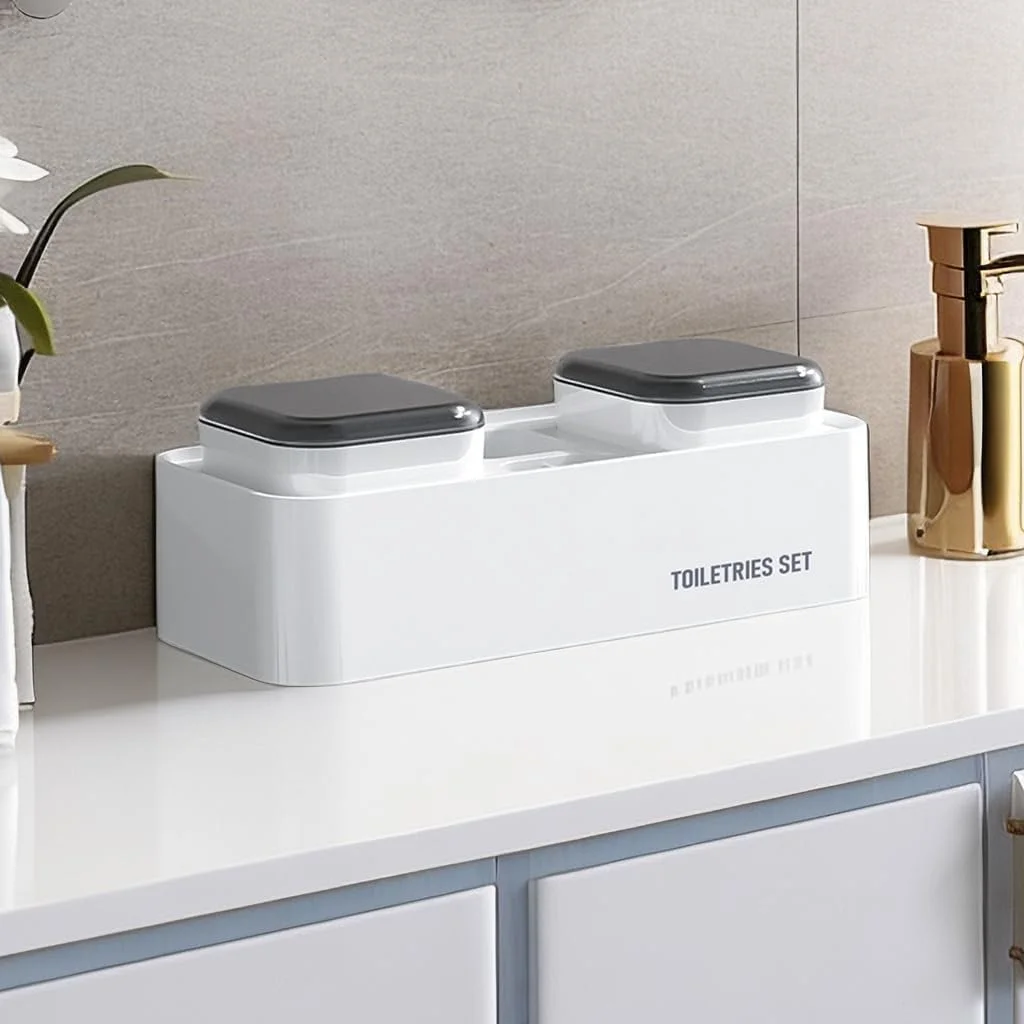 جا مسواکی دیواری نالاکال، با 2 لیوان مسواک، 4 جایگاه چسبی خمیر دندان و آویز مسواک برای حمام، سازمان دهنده چند منظوره برای مسواک برقی، تیغ، خمیر دندان