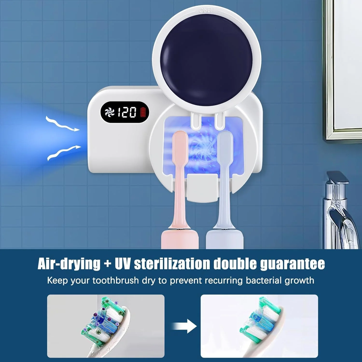 محفظه مسواک ضدعفونی کننده UV نالاکال، نگهدارنده مسواک کوچک قابل حمل، با عملکرد خشک کن فن، از بین برنده 99.9% میکروب ها، مناسب برای انواع مسواک های برقی و دستی، ویژگی ایمنی برای خانه و مسافرت محفظه مسواک ضدعفونی کننده UV نالاکال، نگهدارنده مسواک کوچک قابل حمل، با عملکرد خشک کن فن، از بین برنده 99.9% میکروب ها، مناسب برای انواع مسواک های برقی و دستی، ویژگی ایمنی برای خانه و مسافرت