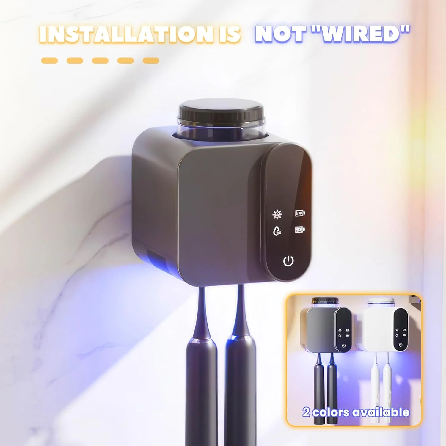 جا مسواکی چند منظوره، جا مسواکی دیواری با استریلایزر UV و فنجان، با شارژ خورشیدی، خشک کن هوشمند مسواک برای حمام منزل (مشکی) جا مسواکی چند منظوره، جا مسواکی دیواری با استریلایزر UV و فنجان، با شارژ خورشیدی، خشک کن هوشمند مسواک برای حمام منزل (مشکی)