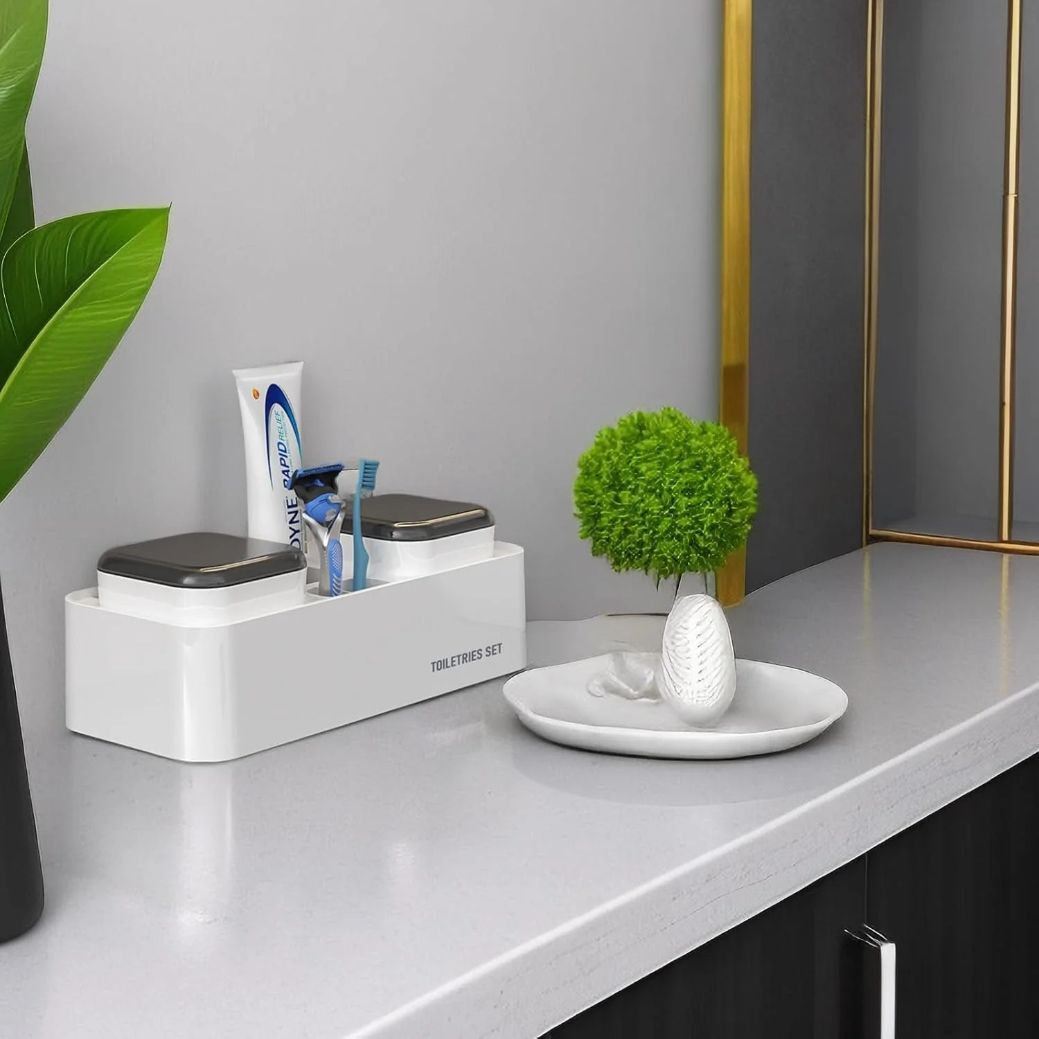 جا مسواکی دیواری نالاکال، با 2 لیوان مسواک، 4 جایگاه چسبی خمیر دندان و آویز مسواک برای حمام، سازمان دهنده چند منظوره برای مسواک برقی، تیغ، خمیر دندان