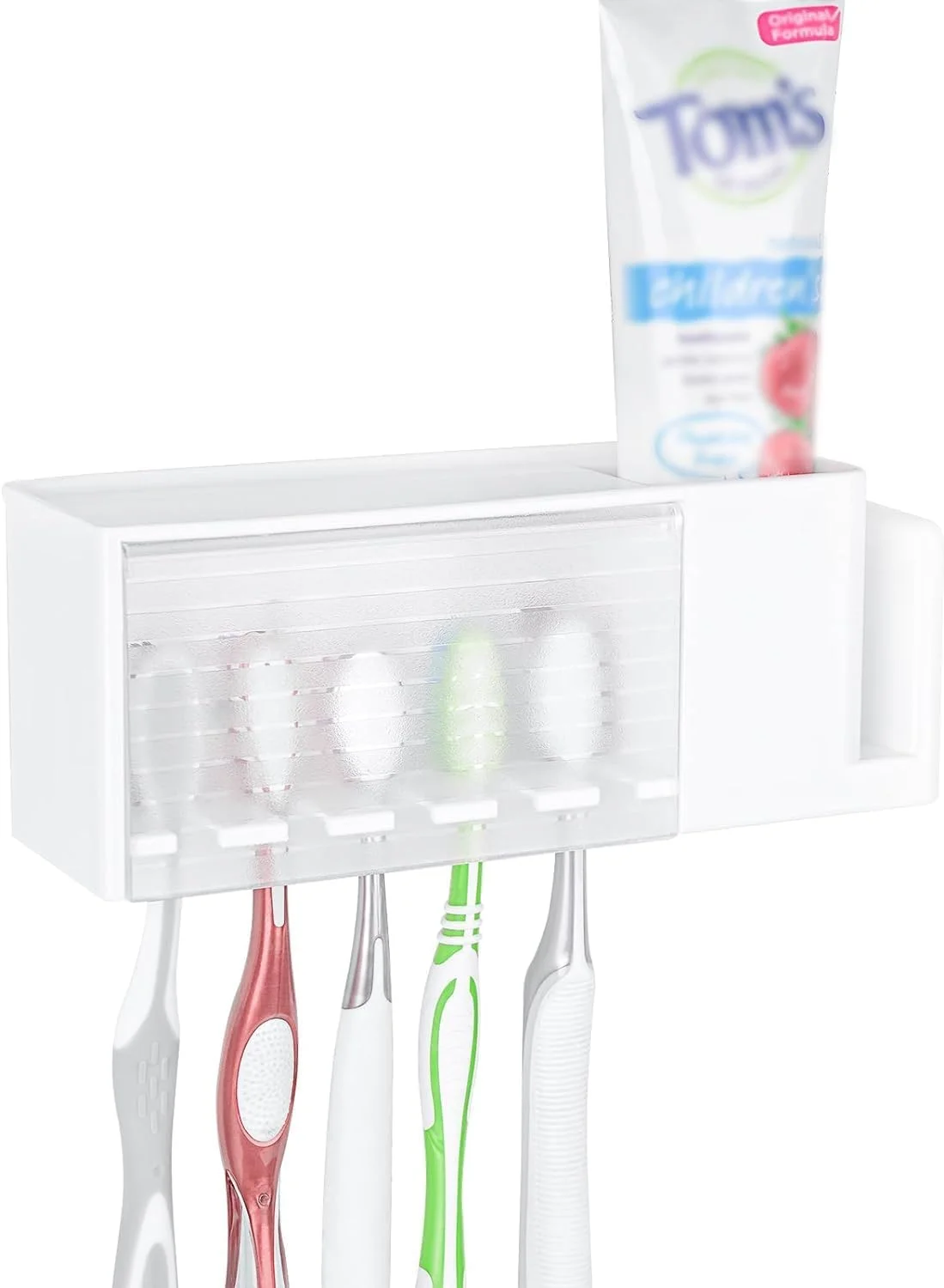 نگهدارنده مسواک دیواری NALACAL، دارای 5 جایگاه با پوشش، سازمان دهنده چند منظوره خمیر دندان و مسواک پلاستیکی، سازگار با Oral-B Cross Action، Colgate Renewal، مناسب برای دوش، RV، کمپر (سفید)