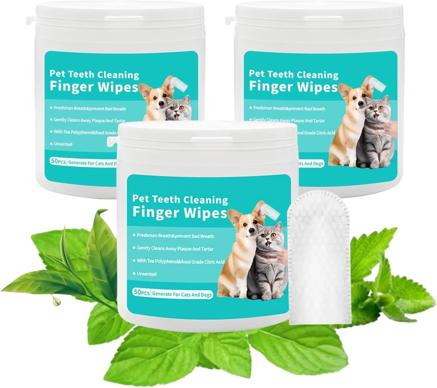 دستمال مرطوب انگشتی تمیز کننده دندان حیوانات خانگی نالاکال برای سگ و گربه، کاهش پلاک و جرم، خوشبو کننده دهان، بدون نیاز به آبکشی، نظافت راحت، مراقبت از دندان و لثه حیوانات خانگی، 3 عدد