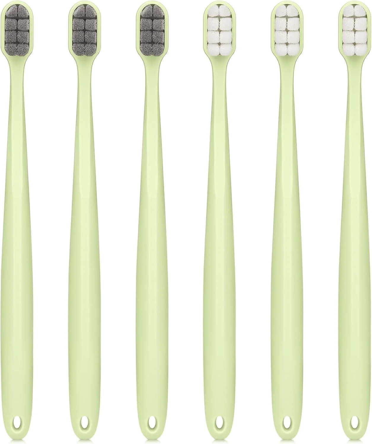 مسواک های فوق العاده نرم، بسته 6 عددی 20000 برس برای لثه های حساس بزرگسالان، طراحی ارتقا یافته برس 8 سوراخ، سر کوچک جمع و جور، مسواک میکرو نانو قابل حمل برای زنان باردار و سالمندان