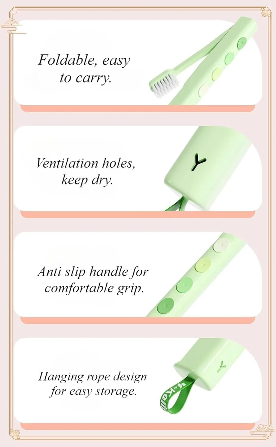 ست مسواک تاشو قابل حمل، مسواک های کوچک مسافرتی با جعبه محافظ، برس نرم برای بزرگسالان و کودکان، ایده آل برای کمپینگ، پیاده روی، مدرسه، خانه و سفرهای کاری (صورتی و سبز) ست مسواک تاشو قابل حمل، مسواک های کوچک مسافرتی با جعبه محافظ، برس نرم برای بزرگسالان و کودکان، ایده آل برای کمپینگ، پیاده روی، مدرسه، خانه و سفرهای کاری (صورتی و سبز)